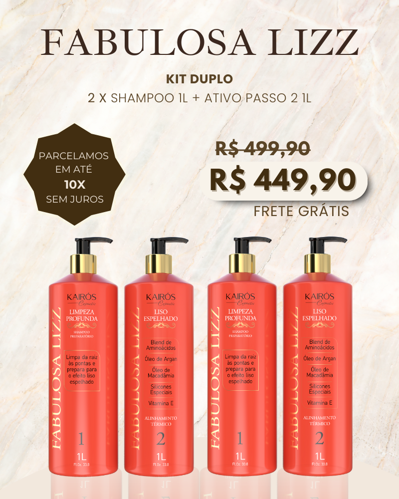 Kit Liso Espelhado Fabulosa em Dobro: 2 Shampoos 1L + 2 Ativos 1L