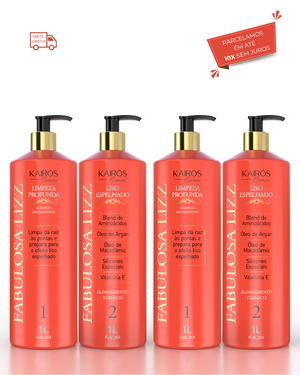 Kit Liso Espelhado Fabulosa em Dobro: 2 Shampoos 1L + 2 Ativos 1L